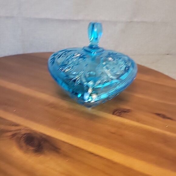 Vintage Hazel‎ Atlas Capri Blue Glass Pinwheel Triangle Lidded Candy Dish MCM - Picture 5 of 11